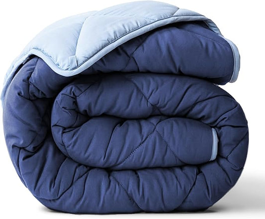 ViscoSoft Microfiber All Seasons Down Alternative Quilted Comforter - Cooling Breathable Premium Soft Reversible Microfiber Duvet Blanket, Light Blue/Dark Blue, King/California King