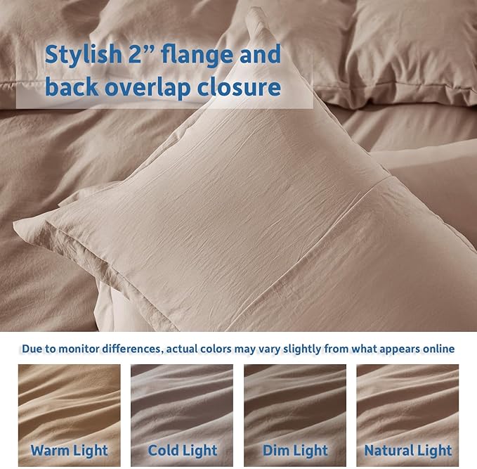 Nestl Khaki California King Duvet Cover Sets - Soft Prewashed Cal King Duvet Cover, 3 Piece, with Zipper Closure, 1 Duvet Cover 104x98 inches and 2 Pillow Shams