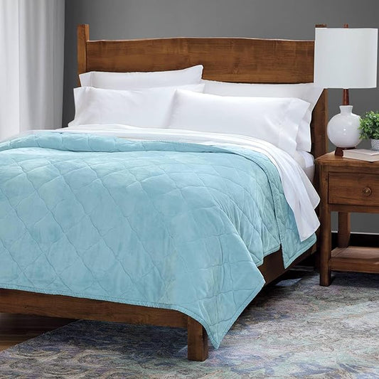 Cuddledown Reversible Sateen & Fleece Blanket | Ultra-Soft & Smooth | Polyfleece & 100% Cotton Sateen | Oeko-TEX Certified | 50" x 70" | Throw Size | Aquamarine