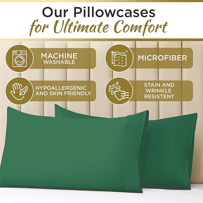 Twin XL 100% Microfiber Double Brushed Sheet Set - Extra-Soft & Wrinkle-Free - 15" Deep Pockets, 39" x 80" - Ideal for Dorms, Hospitals & Split King Beds - 3 PC Set (Twin XL, Hunter)
