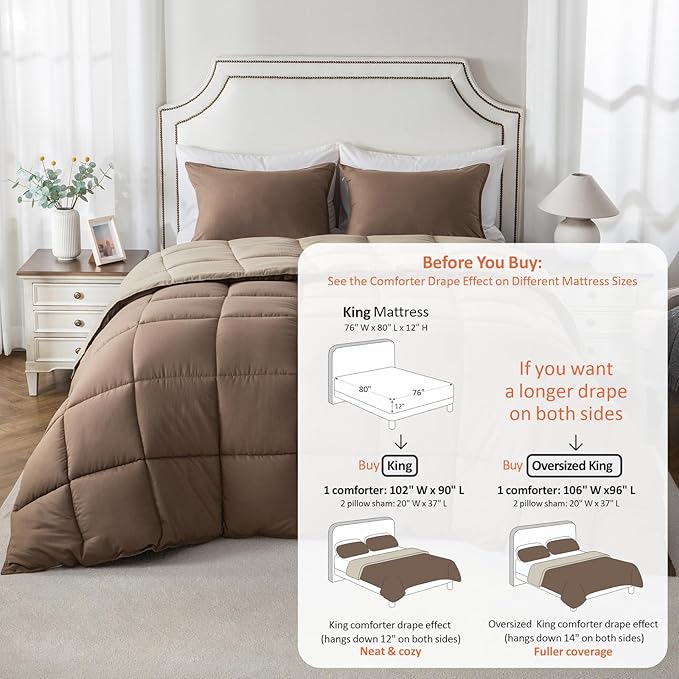 KASENTEX King Comforter Set – Reversible Dual Color – Goose Down Alternative – Ultra-Soft, Lightweight, Machine Washable, Maintain Fluffiness, All Season Warmth (Cub/Elmwood)