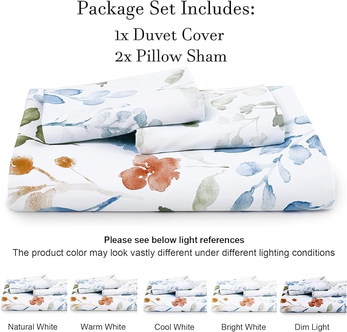 PHF Ultra Soft Paisley Duvet Cover King Size, Printed Bedding Set 3 Pieces, Comfy Farmhouse Pattern Duvet Cover Set with 2 Pillow Shams, Zipper Closure and 8 Ties, 104"x90", White & Blue