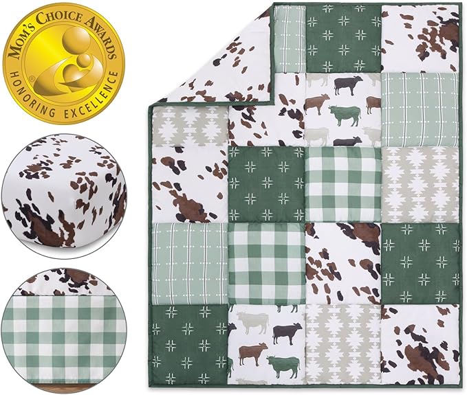 The Peanutshell 3 Piece Baby Crib Bedding Set for Boys & Girls - Newborn, Infant & Toddler Nursery Bed Set Decor with Fitted Crib Sheet, Dust Ruffle, Crib Comforter - Boho Farm