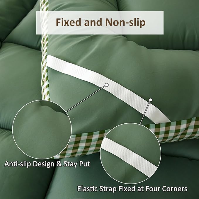 Thick Mattress Topper King Size - Non-Slip Mattress Pad Cover for Back Pain Breathable Folding Sleeping Pad Machine Washable Mattress Protector (78x80 inch,Green)