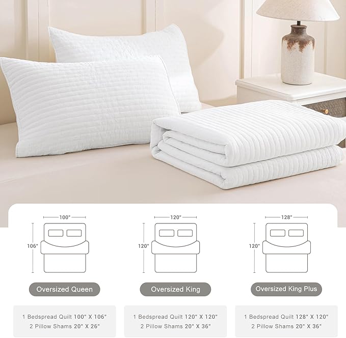 Lady Ann Oversized Queen Quilt 100x106, White Oversized Queen Bedspreads Set for Bed, Lightweight & Soft Farmhouse Coverlet All Season Extra Large 3 Pcs Quilted Bedding Sets