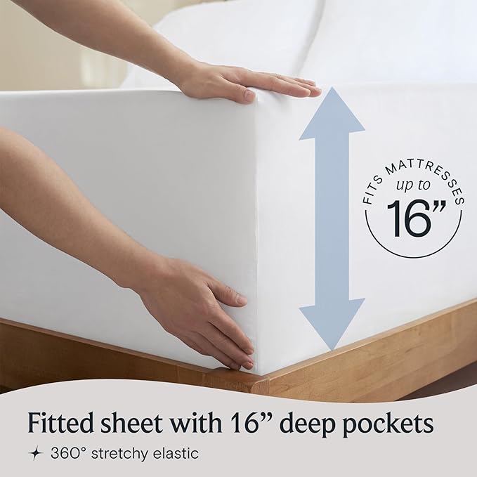 LuxClub 4 PC Queen Sheet Set, Deep Pockets Wrinkle Free Cooling Bed Sheets Hotel Bedding for Women, Men, Includes 1 Fitted Sheet, 1 Flat Sheet and 2 Pillowcases-Soft White
