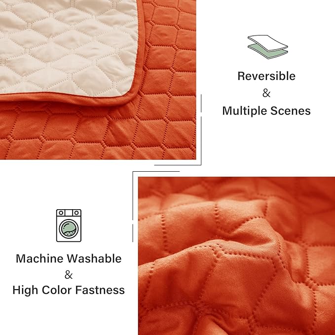 Exclusivo Mezcla Reversible California King Size Quilt Bedding Set with Pillow Shams, Lightweight Quilts Cal King Size, Soft Bedspreads Bed Coverlets for All Seasons - (Burnt Orange, 112"x104")
