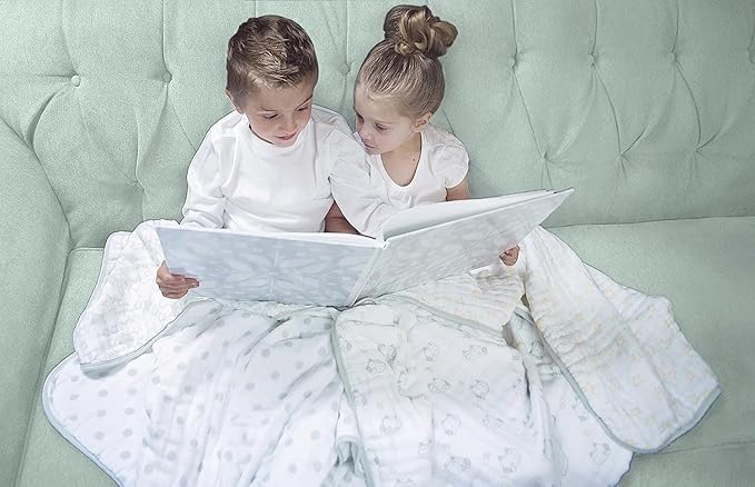 SwaddleDesigns 4-Layer Cotton Muslin Luxe Blanket, Baby and Toddler Cuddle and Dream, 46x46 inches, Sterling Starshine and Dots