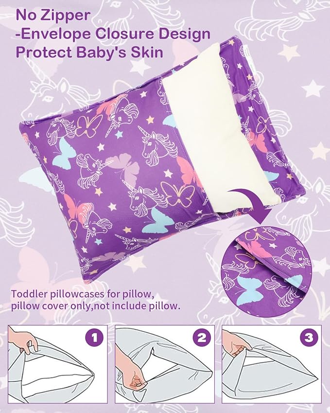 ALVABABY Toddler Pillowcase Stretchy Soft Kids Pillow Cover Fit 13"x 18" or 12"x16" Envelope for Girl Boy Sleepy Travel 2 Pack 2TPE44A