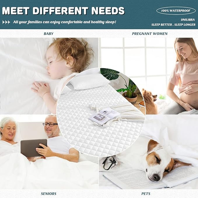 UNILIBRA Twin Mattress Cover Waterproof, Deep Pocket Mattress Pad Protector Fits to 6''-19'', Breathable Hollow Cotton Filling Quilted Mattress Protector for Twin Size