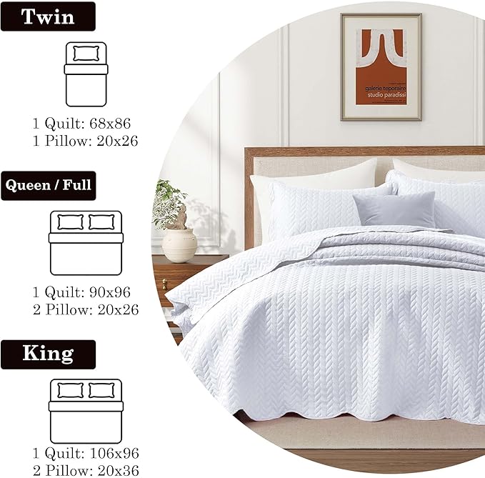 IR Imperial Rooms Queen Quilt Bedding Set (90" x 96") - Bulk Pack of 10 Wholesale for Hotels, Guest Bedroom & Airbnbs - Lightweight Microfiber Reversible Embossed Quilts Bedspreads (White)