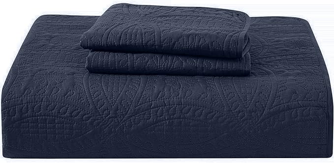 Mellanni King Bedspread Coverlet Set - Bedding Cover with Shams - Ultrasonic Quilting Technology - 3 Piece Oversized Quilt Set - Bedspreads & Coverlets (King, Navy)