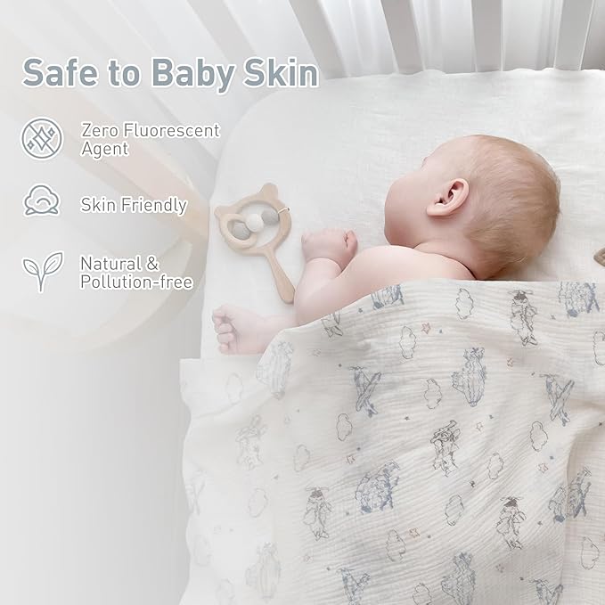 Premium Soft Muslin Cotton Muslin Swaddle Blanket, Silky Baby Receiving Wrap for Newborns Unisex Design, Ideal for Boys and Girls 47x47 Inches (120x120cm) - Large and Comfortable (Airplane & Cloud)
