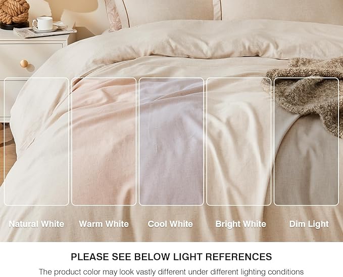 SLEEPBELLA Linen Duvet Cover Set Queen Size-1 Duvet Cover with 2 Pillow Shams with Button Closure Soft Breathable Farmhouse