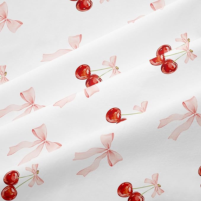 Nayoroom Pink Bow Duvet Cover Queen Size Reversible Red Cherry Duvet Cover 3 Pieces Soft Lightweight Microfiber Kids Girls Cute Aesthetic Dorm Bedding Set