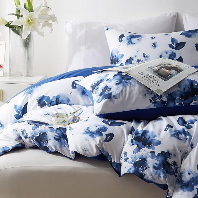 Cupocupa Duvet Cover King Size Set Boho Floral Pattern King Duvet Cover Set for King Size Bed Vintage Soft Bedding Leaf Print Duvet Cover with Pillowcases