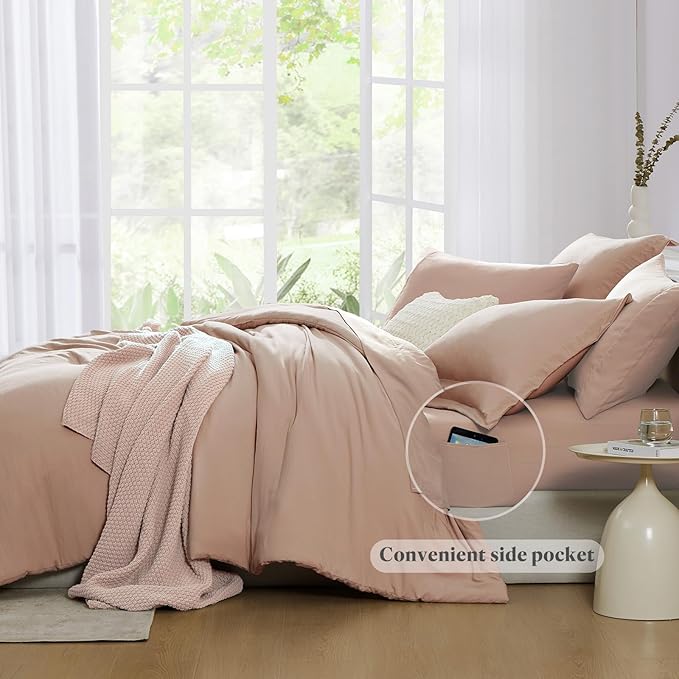 WRENSONGE King Comforter Set, 7 Pieces Clay Pink Soft Bed in a Bag King with Fitted Sheet, Flat Sheet, 2 Pillow Shams, and 2 Pillowcases- Warm Bedding Set for All Season