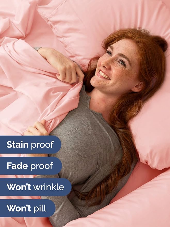 Extra Deep Twin XL Sheet Set - 4 Piece Breathable and Cooling Sheets - Hotel Luxury Bedding for Women, Men, Kids & Teens - Easy & Secure Fit - Soft and Wrinkle Free - Extra Deep Pockets - Baby Pink
