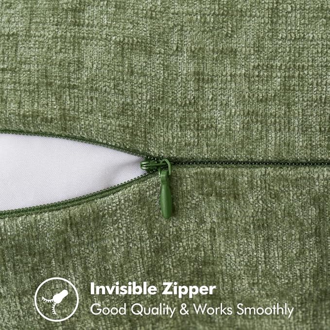 MIULEE Pack of 2 Couch Throw Pillow Covers 12x20 Inch Sage Green Farmhouse Decorative Pillow Covers with Stitched Edge Soft Chenille Solid Dyed Spring Pillow Covers for Sofa Bed Living Room