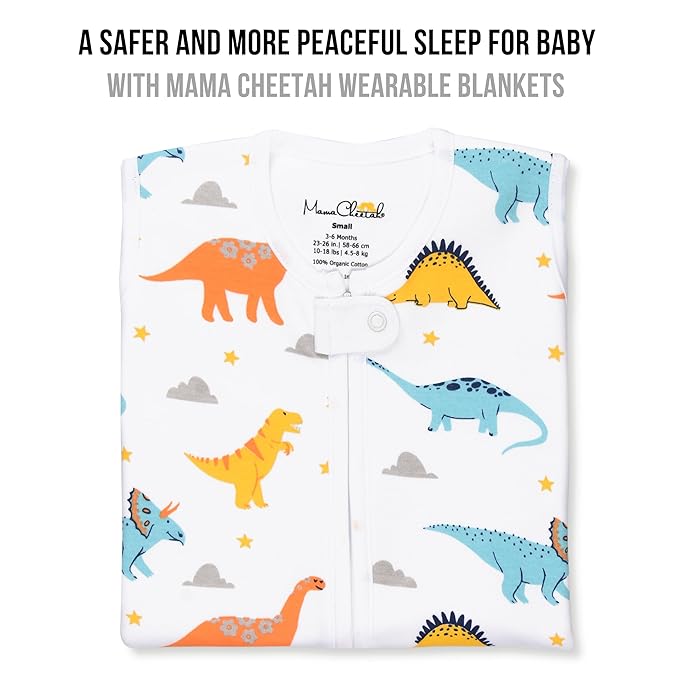 Mama Cheetah Baby Sleep Sack 1.0 TOG, Organic Cotton Baby Wearable Blanket with Two-Way Zipper, Swaddle Transition Sleeping Bag, All-Season Sleep Sack for Newborn Infant Boy Girl, 0-6 Months, 1-Pack