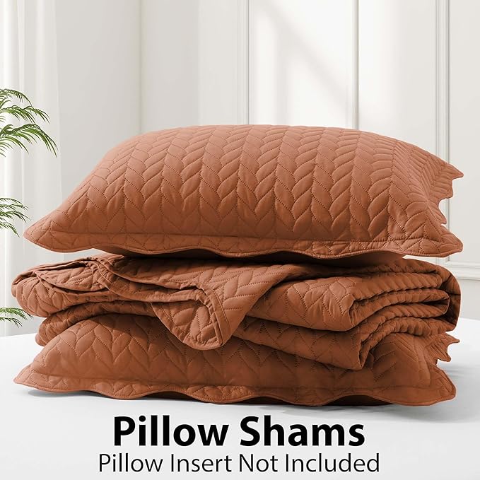 IR Imperial Rooms Queen Quilt Bedding Set Size (90" x 96") + 2 Pillow Shams (20" x 26"+ 2") - 3 Pcs All Season Lightweight Reversible Microfiber Coverlet Embossed Quilt Bedspread (Rust)