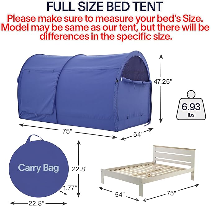 LEEDOR® Bed Tent Dream Tents Bed Canopy Shelter Cabin Indoor Privacy Warm Breathable Pop Up Twin/Full/Queen for Kids and Adult Patent Pending(Mattress Not Included)