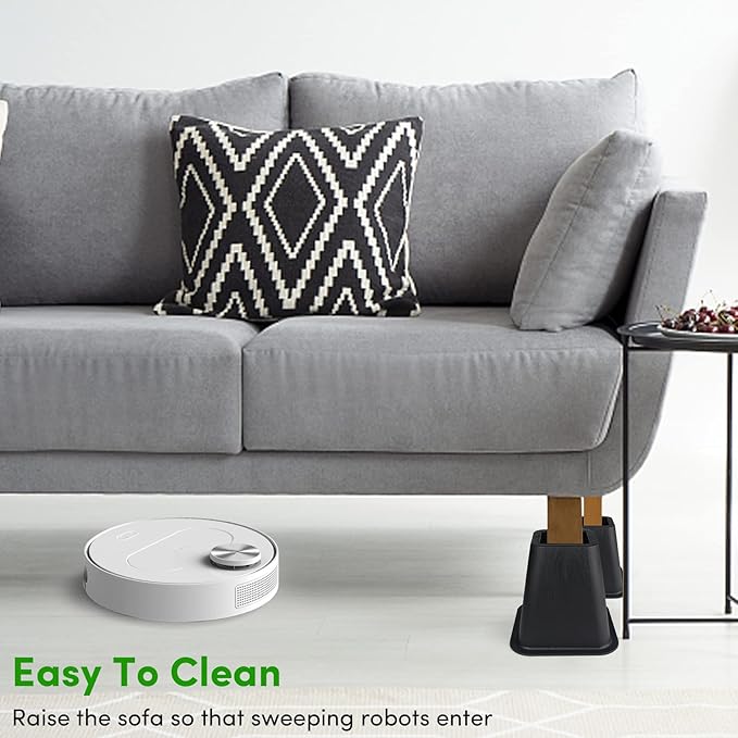 DEDU Bed Risers 6 Inch Heavy Duty 6 Pack, Furniture Risers for Sofas Oversized, Bed Furniture Risers with Non-Slip Pad Supports Up to 2200 Lbs for Bed, Couch, Desk, Chair (Black)