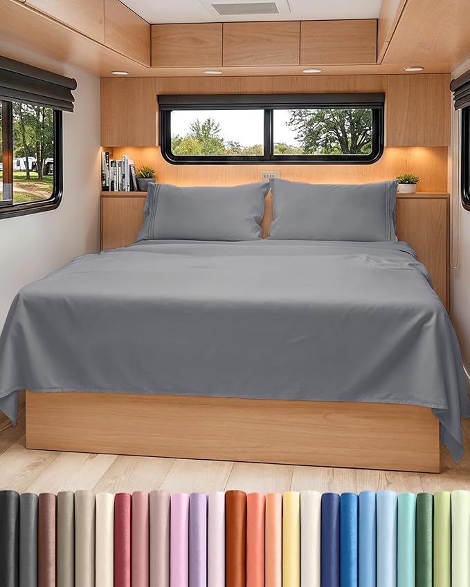 Short Queen Size 4 Piece Sheet Set - RV Short Queen, Soft, Breathable & Cooling Bed Sheets Set w/ Deep Pockets - Hotel Luxury Bedding for Women, Men, Kids, Teens, Boys & Girls - Oeko-Tex - Steel Blue