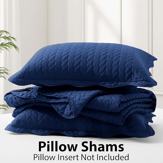 MOONLIGHT20015 California King 8 Pack Quilt Bedding Set Size (118"x106") + 2 Pillow Shams (20" x 36"+ 2") - 3 Pcs All Season Reversible Microfiber Coverlet Embossed Quilt Bedspread (Navy)