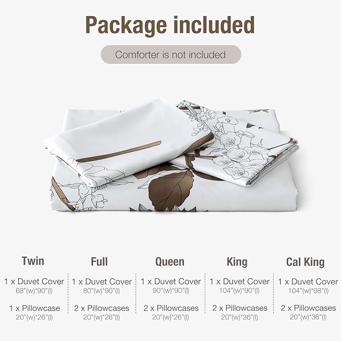 Lekesky Duvet Cover Queen Size, Reversible Dahlia Floral Duvet Cover Set, Soft Microfiber Off White Bedding Duvet Cover Sets with Zipper Closure (1 Duvet Cover 90"x90", 2 Pillowcases 20"x26")