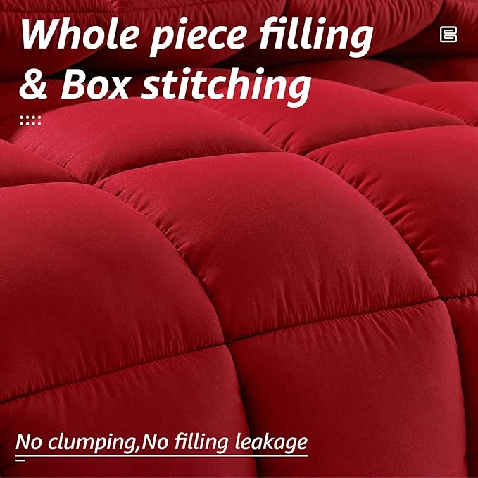 HYLEORY All Season Full Size Bed Comforter - Cooling Down Alternative Quilted Duvet Insert with Corner Tabs - Winter Warm - Machine Washable - Red