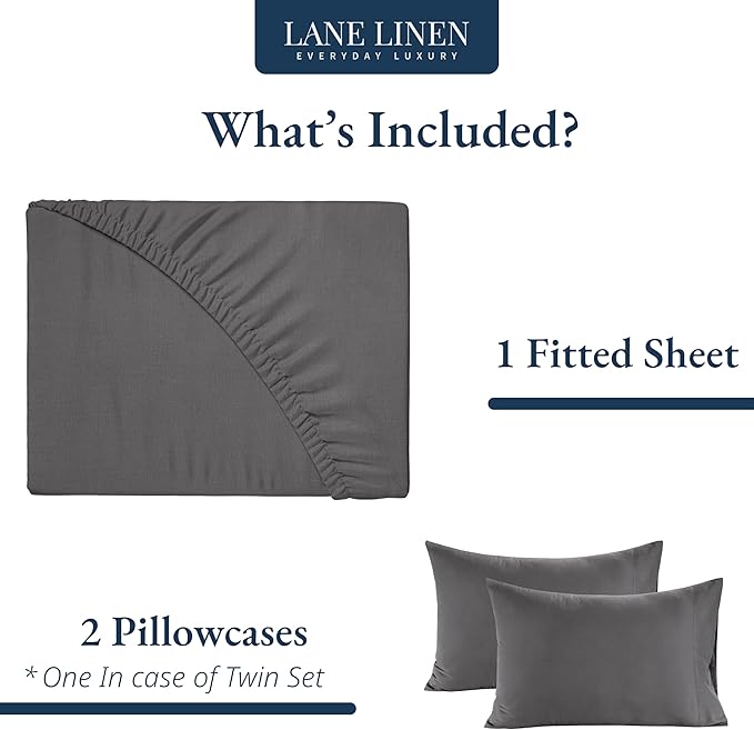 LANE LINEN Queen Fitted Sheet, 100% Organic Cotton Soft & Comfy Fully Elasticized Mercerized Cotton Sung Fit 15" Deep Pocket All Weather Queen Size Fitted Sheet Only (+Pillowcases) - Charcoal