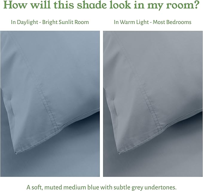 California Design Den 2-Pack Queen Bedsheet Sets - 100% Organic Cotton, Crisp, Breathable and Lightweight Percale, Deep Pocket Sheet & Pillowcase Sets - Blue Hydrangea