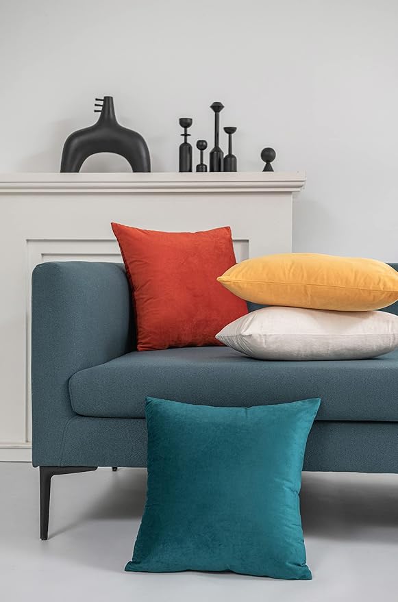 Throw Pillow Covers 18x18 Teal: Pack of 2 Cozy Soft Velvet Square Modern Luxury Decorative Throw Pillow Cases for Sofa Couch Living Room Bed Home Decor