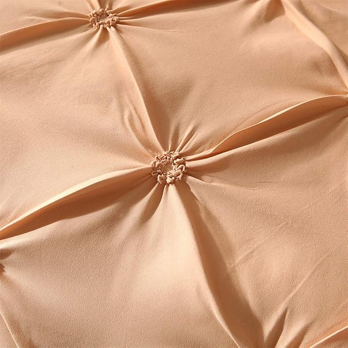 Feelyou Pinch Pleated Bedding Set Pintuck Comforter Cover Twin Size with Zipper Closure Luxurious Pintuck Tufted Duvet Cover Solid Champagne Microfiber Bedspread Cover with 1 Pillow Shams Soft