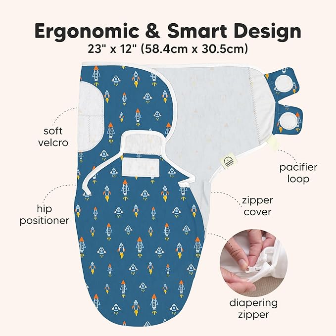 Baby Swaddle Sleep Sacks with Zipper - 3-Pack Swaddles for Newborns 0-3 Months, Infant, Baby Girls, Boys, Soft & Durable Newborn Sleep Sack, Easy Diaper Change Swaddling Blanket (Cosmo, OS)