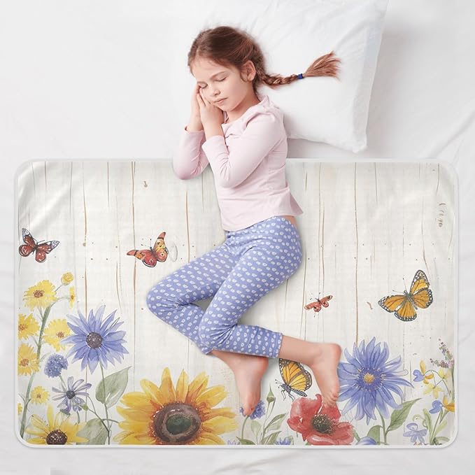Waterproof Bed Pad Reusable Changing Pad Toddler Mattress Protector Large Pee Pad Baby Diaper Pad Soft Washable Liner Watercolor Cornflower Butterfly01