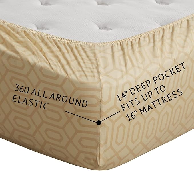 Comfort Spaces 144TC Cotton Sheet Set Breathable, Lightweight, Soft with Elastic Deep Pocket, Modern All Season Cozy Bedding, Matching Pillow Case, Cal King, Diamond Tan 4 Piece