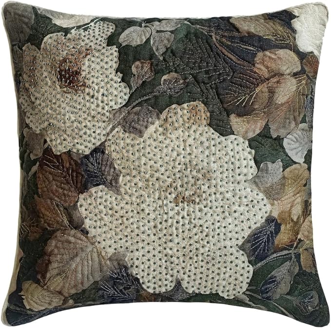 The HomeCentric King/Queen/Twin Gray & Brown Designer CA King 86"x18" Bed Runner with Pillow Cover, Rose, Floral & Bead Embroidery Bed Scarf on Cotton Fabric - Rada