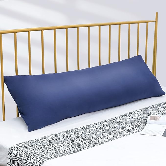 DOWNCOOL Luxury Full Body Pillow Insert with Fiber Cover - Ultra Soft Body Pillow for Sleeping - Breathable Long Bed Pillow Insert, 20"x54"(Blue, with Cover)
