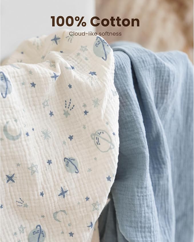 Konssy 2 Pack Muslin Bassinet Sheets for Boys, Girls, 100% Cotton Soft Breathable Fitted Bassinet Mattress Sheet, 32 x 16 inches (Star,Blue)
