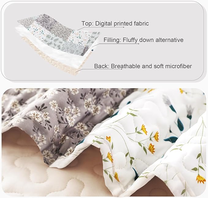 Whale Flotilla Patchwork Quilt Twin Size, Extra Soft Boho Floral Bedspreads for Bed Reversible Lightweight Twin Quilt Bedding Set Printed Coverlets with 1 Pillow Sham for All Seasons, Grey