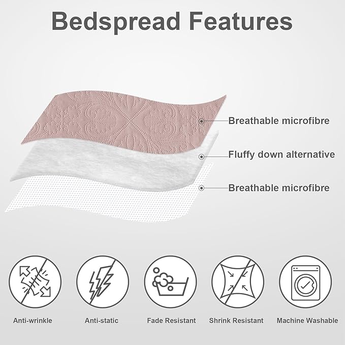 Hansleep Pink Quilt Twin Size - Baroque Ultrasonic All Season Bedspread Twin, Soft Lightweight Coverlet Bedding Set, 2 Pieces (1 Quilt, 1 Pillow Sham)