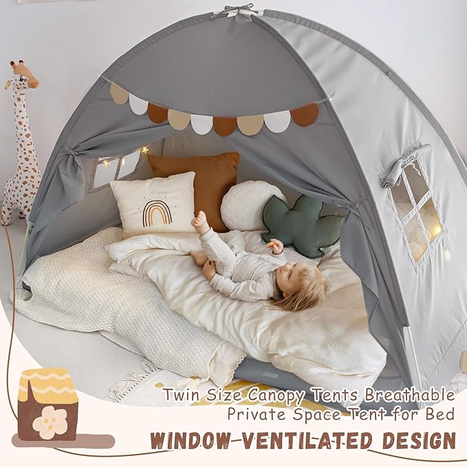 Sherilyn Bed Tent Bed Canopy Bunk Twin Size for Kids, Toddler Tent Indoor Floor Privacy Sleeping Tents Playhouse Drafty Room, Twin Bed Tents Blackout Space on Bed for Boys Girl Birthday, House Gift