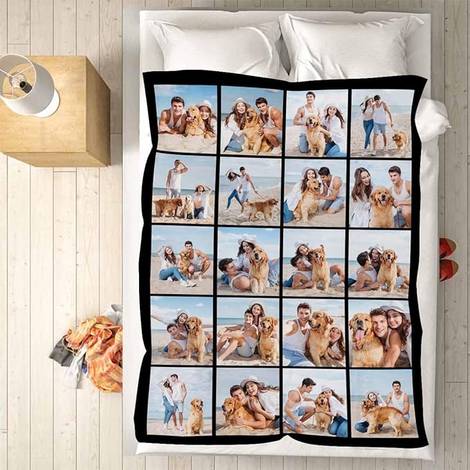 Customized Photo Blanket - 20 Picture Throw Blanket Gifts for Boyfriend, Couples, Family & Friends - 8 Sizes