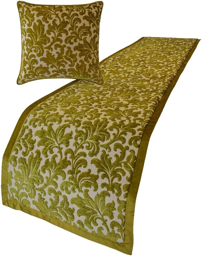 The HomeCentric King/Queen/Twin Chartreuse Decorative Full 68"x18" Bed Runner with Pillow Cover, Velvet, Floral Pattern Bed Scarf on Velvet Fabric - Enchanted Chartreuse