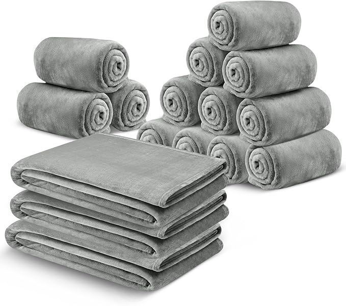 MOONLIGHT20015 Fleece Blanket 16 Pack - Super Soft Fuzzy Light Grey Throw Blanket for Couch and Sofa - Lightweight Luxury 400 GSM Microfiber Bed Blankets and Throws, 50 x 60 Inches (Throw/Travel)