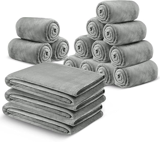 MOONLIGHT20015 Fleece Blanket 16 Pack - Super Soft Fuzzy Light Grey Throw Blanket for Couch and Sofa - Lightweight Luxury 400 GSM Microfiber Bed Blankets and Throws, 50 x 60 Inches (Throw/Travel)