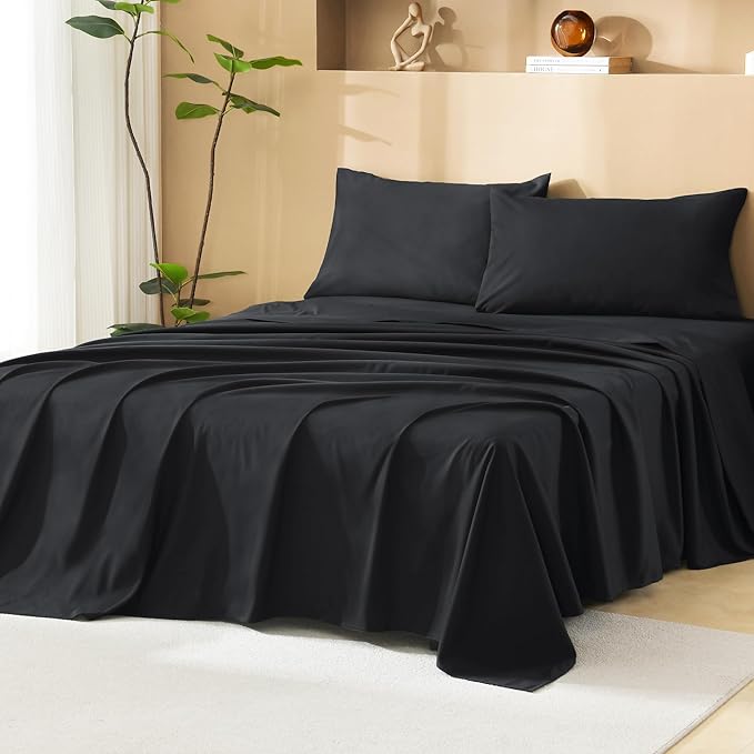 Litanika Super King Size Comforter Set with Sheets Black - 7 Pieces Bed in a Bag Oversized King Boho Tufted Complete Bedding Sets with Comforter, Sheets, Pillowcases & Shams