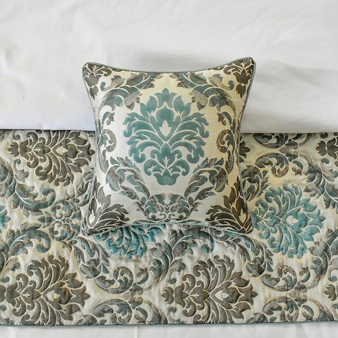 The HomeCentric King/Queen/Twin Blue Designer Full 68"x18" Bed Runner Without Pillow Cover, Damask Bed Scarf on Jacquard Fabric - Royal Elegance